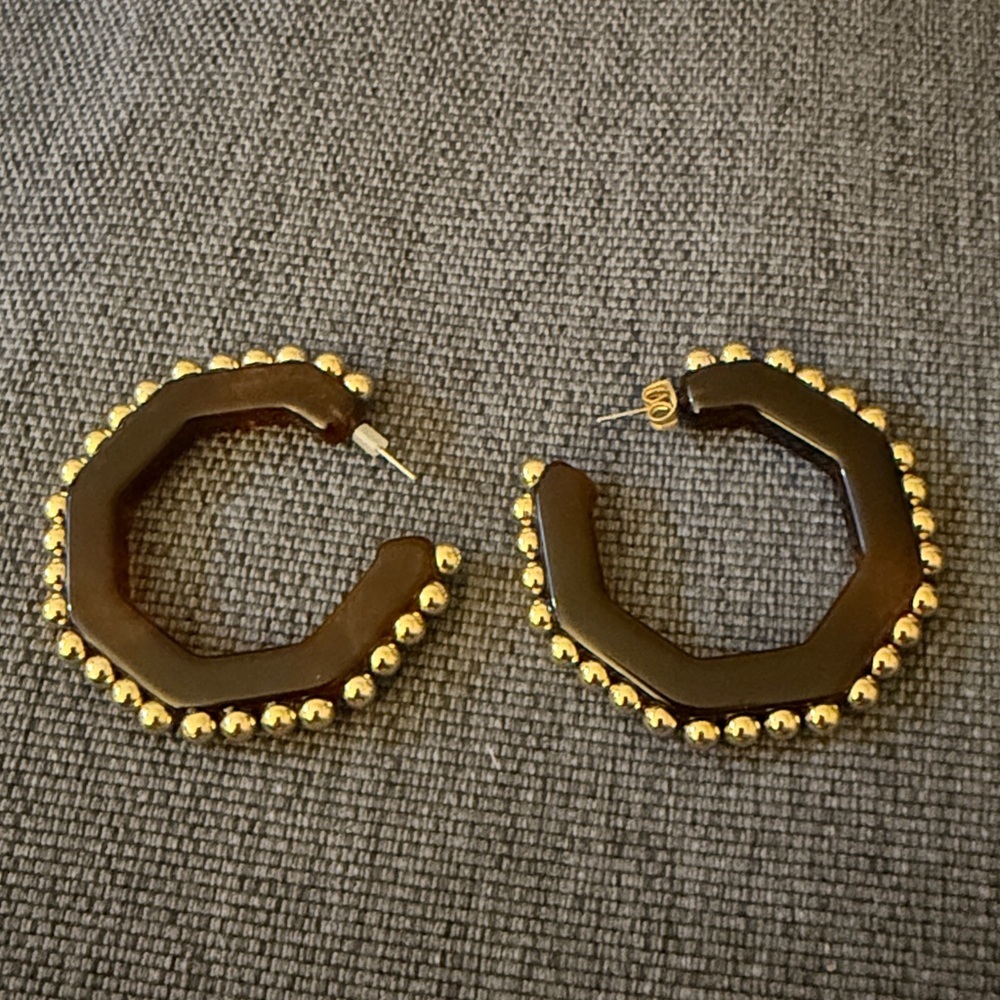Sugar Fix by Bouble Bar Tortoise Shell Style Octagonal Hoop Earrings. Post Back.